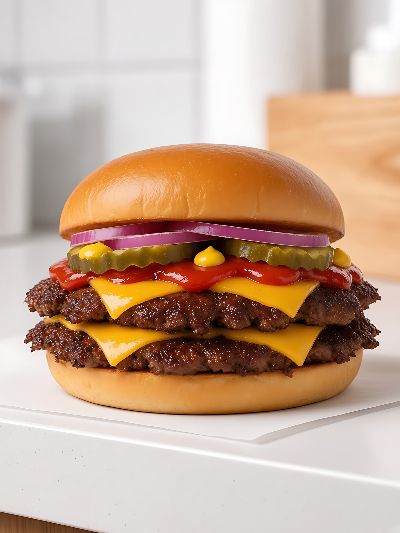 The American cheeseburger met cheddar en augurk